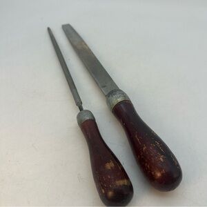 Set Of 2 Vintage JK Bastard Files 8” With Wooden Handles India Sunflower